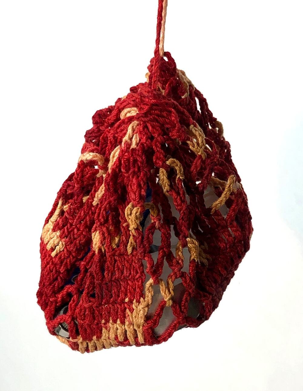 Tiny Crochet Drawstring Bag Doily Starburst Red Pouch 8.5" Diameter Handmade